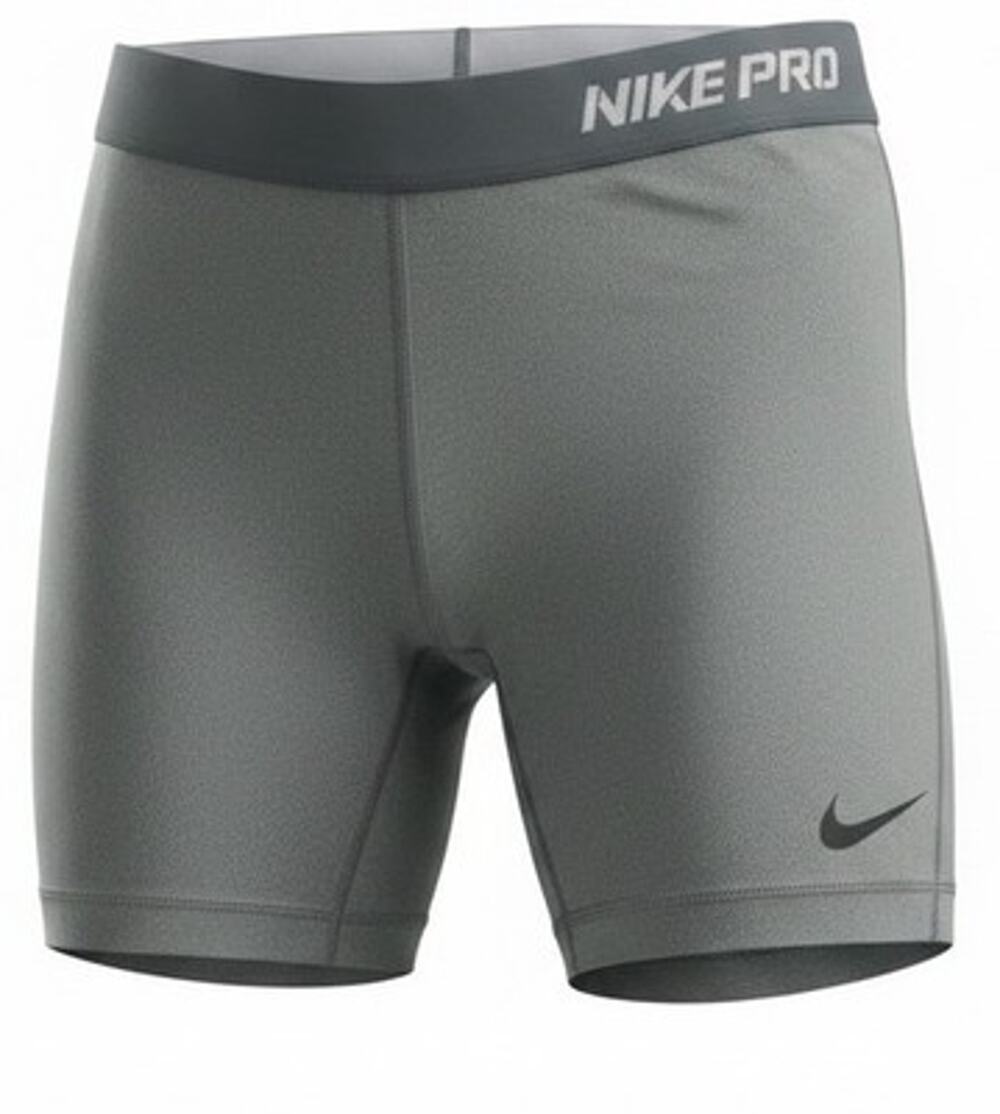 Nike Pro Dri Fit Women’s Grey Shorts Gym Running Swoosh Logo 5” Inseam Athletic